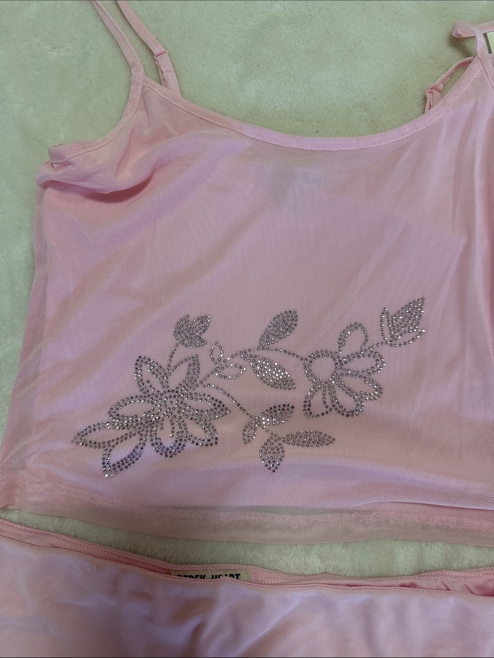 Derek Heart Pink Floral Rhinestone Two-Piece Set Large - Picture 5 of 5